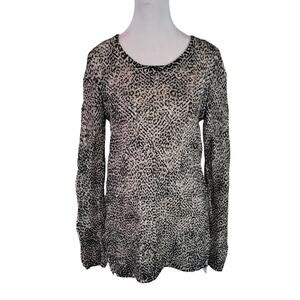 Chico's Size 0 US S Animal Print Slub Knit Hi-Low Long Sleeve Sheer Tunic Top